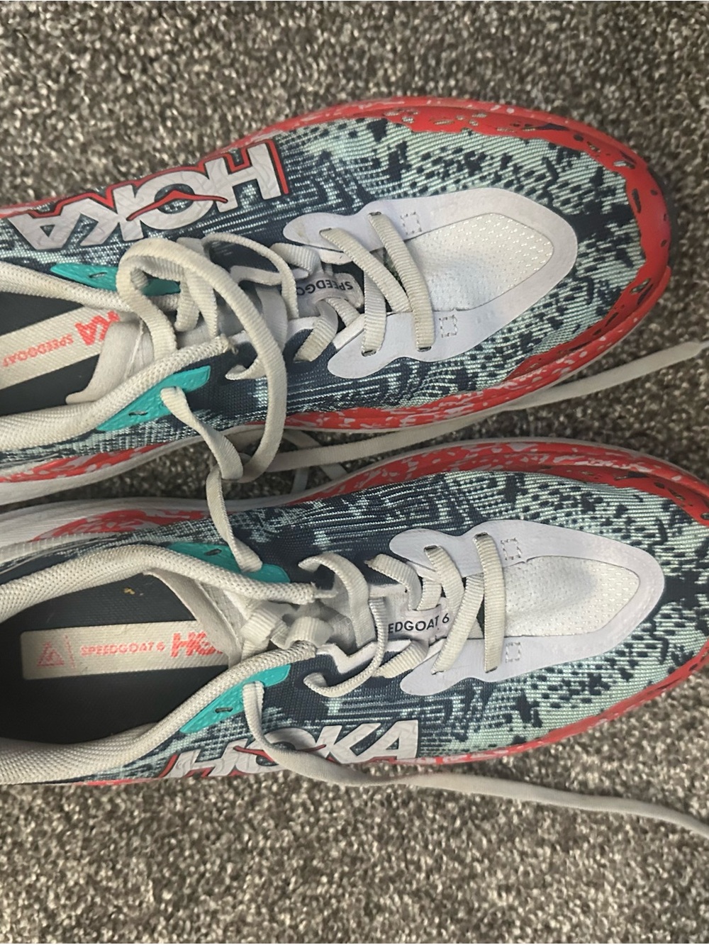Hoka Trail Running Shoes - Teal White Coral Red